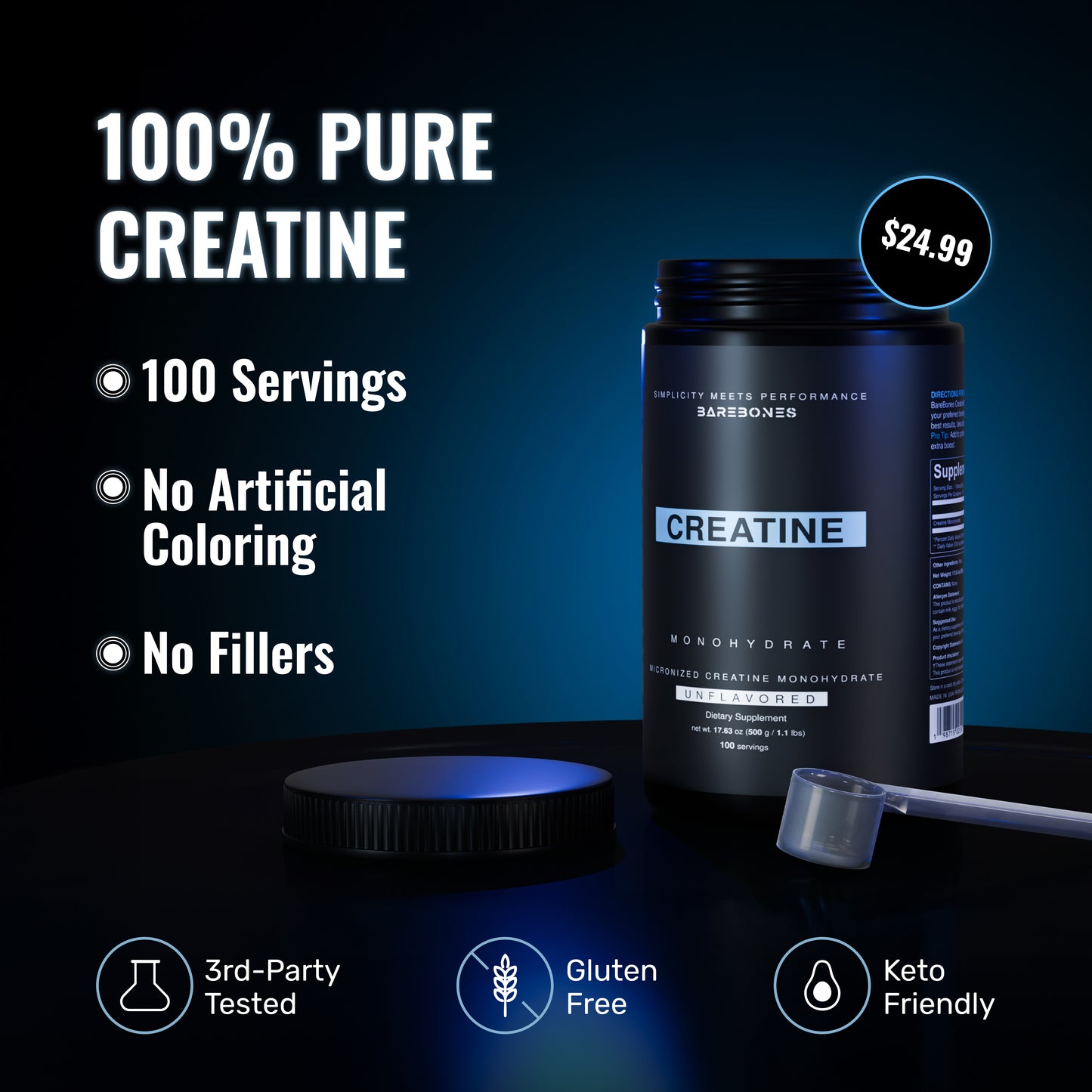 Creatine Monohydrate - Unflavored, 100 Servings